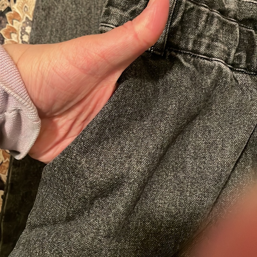 Black grey denim paperbag high waist pant - Picture 7 of 11